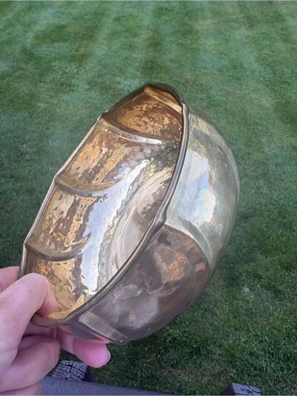Pier 1 Hammered Brass Gold-Tone Decorative Bowl Planter 7” x 3”